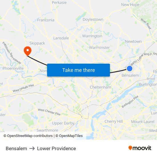 Bensalem to Lower Providence map