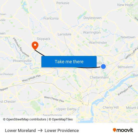 Lower Moreland to Lower Providence map
