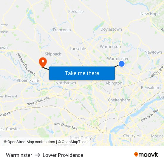 Warminster to Lower Providence map