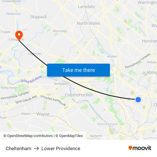 Cheltenham to Lower Providence map