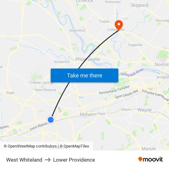 West Whiteland to Lower Providence map