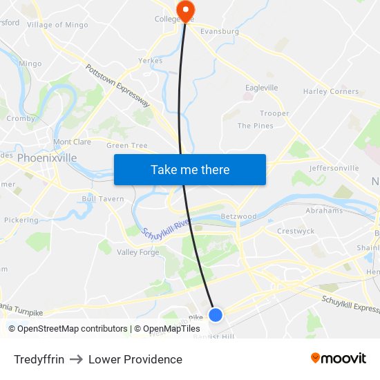 Tredyffrin to Lower Providence map