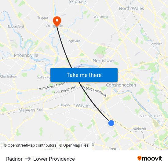 Radnor to Lower Providence map