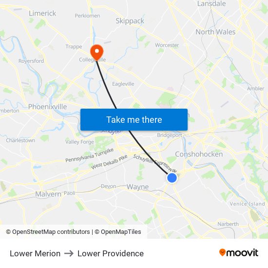 Lower Merion to Lower Providence map