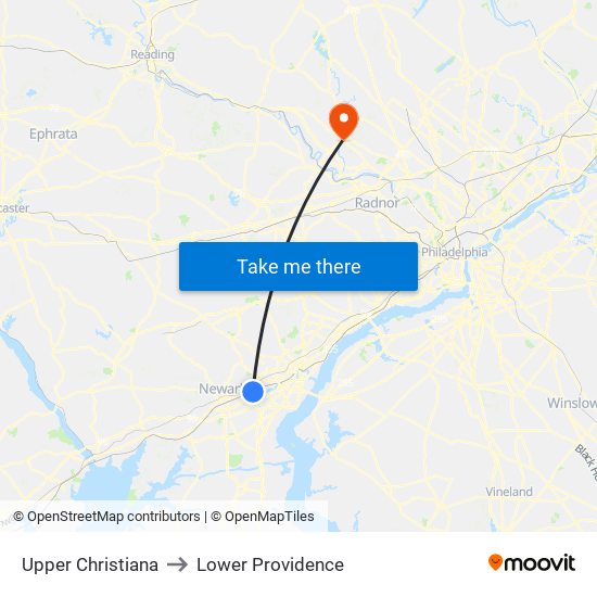 Upper Christiana to Lower Providence map