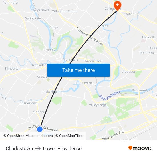 Charlestown to Lower Providence map