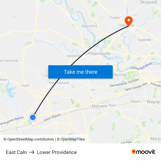 East Caln to Lower Providence map