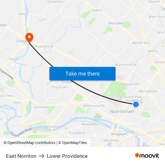 East Norriton to Lower Providence map