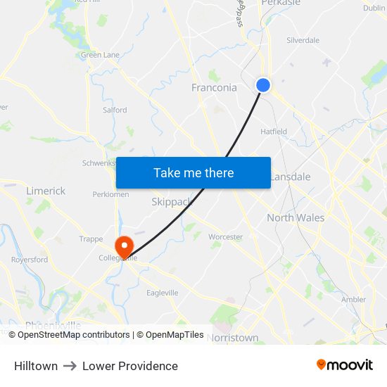 Hilltown to Lower Providence map