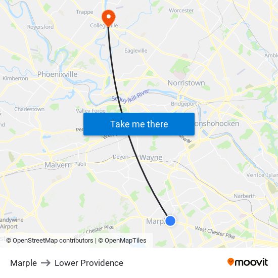 Marple to Lower Providence map