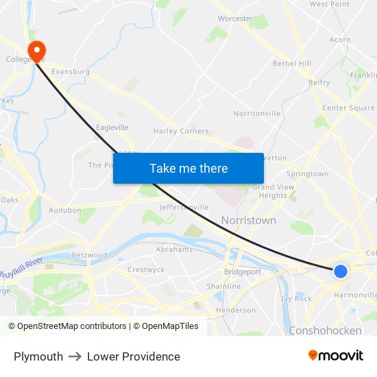 Plymouth to Lower Providence map