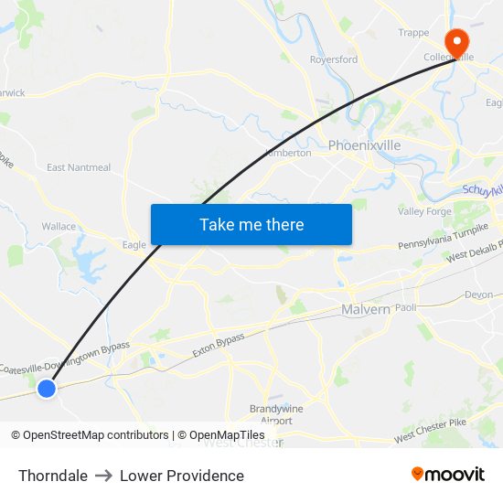 Thorndale to Lower Providence map