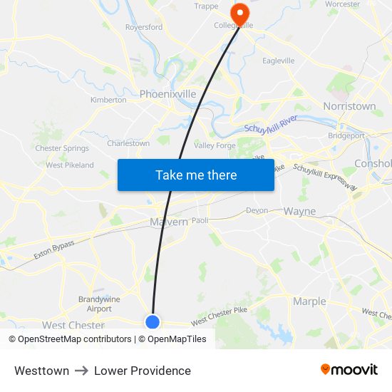 Westtown to Lower Providence map