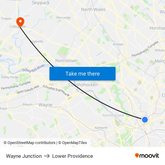 Wayne Junction to Lower Providence map