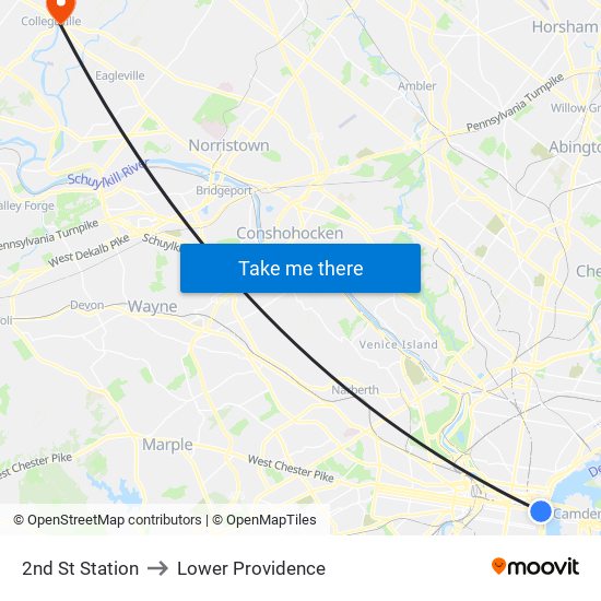 2nd St Station to Lower Providence map