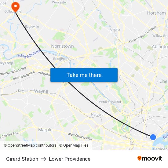 Girard Station to Lower Providence map