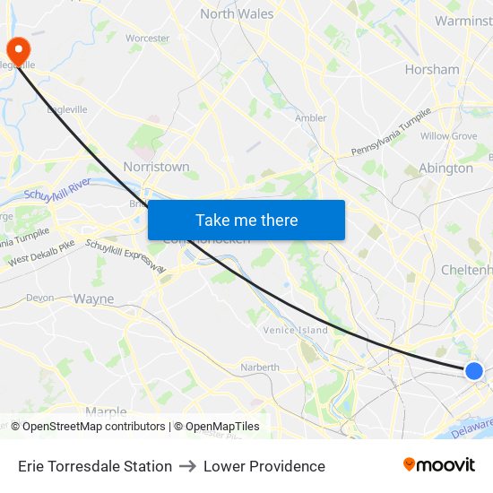 Erie Torresdale Station to Lower Providence map