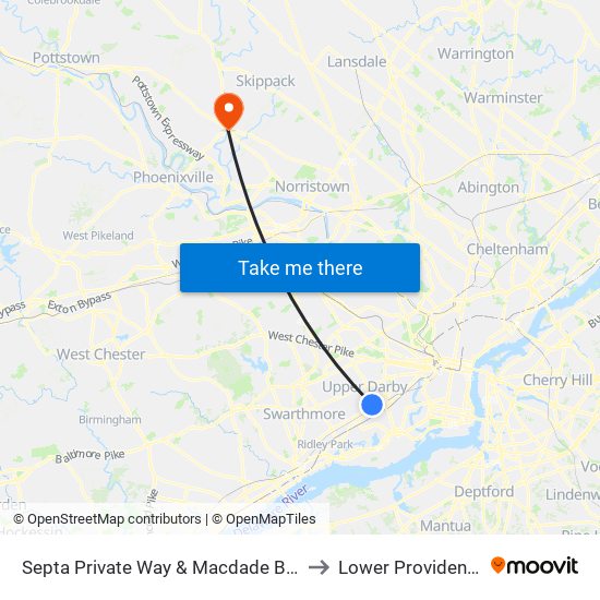 Septa Private Way & Macdade Blvd to Lower Providence map