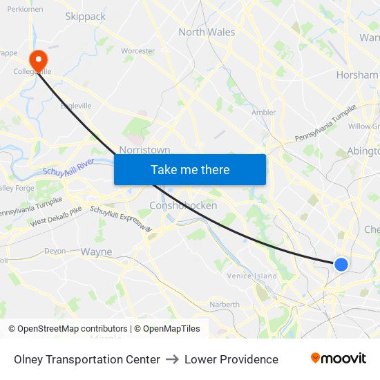 Olney Transportation Center to Lower Providence map