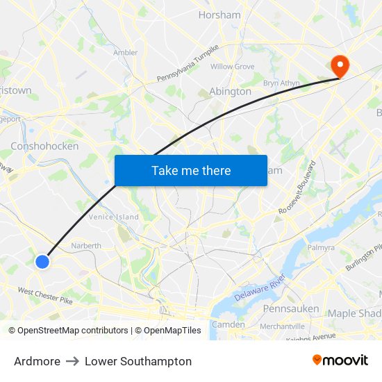 Ardmore to Lower Southampton map