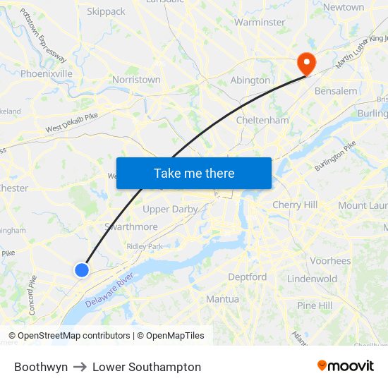 Boothwyn to Lower Southampton map