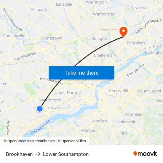 Brookhaven to Lower Southampton map