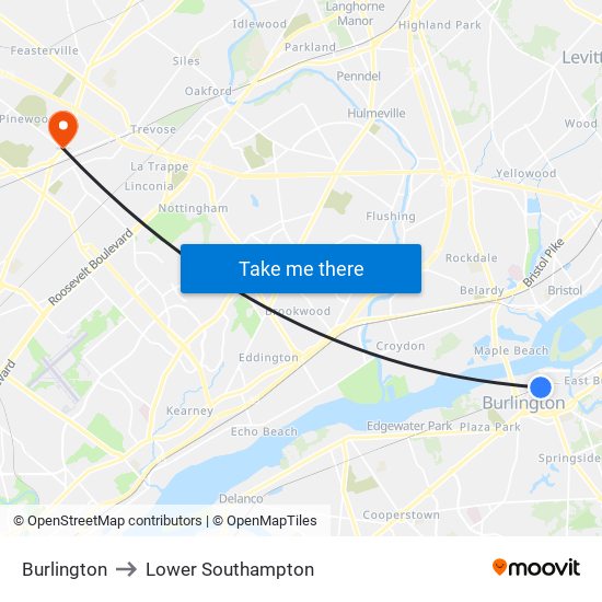Burlington to Lower Southampton map