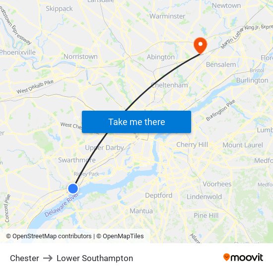 Chester to Lower Southampton map