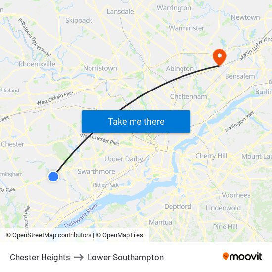 Chester Heights to Lower Southampton map