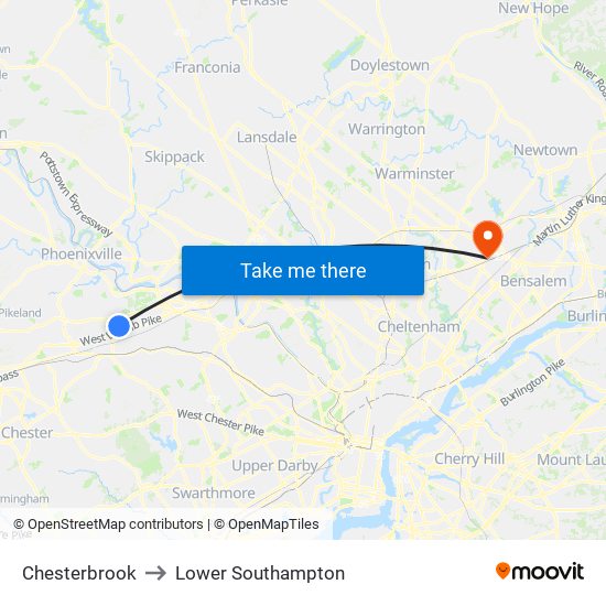 Chesterbrook to Lower Southampton map