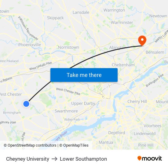 Cheyney University to Lower Southampton map