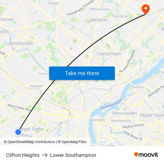 Clifton Heights to Lower Southampton map