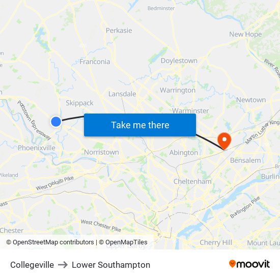 Collegeville to Lower Southampton map