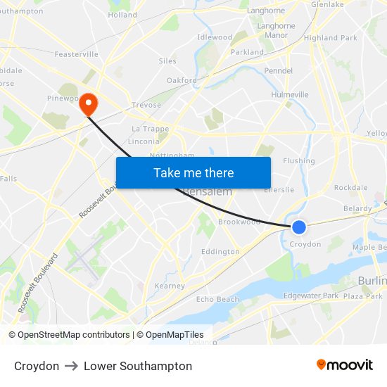 Croydon to Lower Southampton map