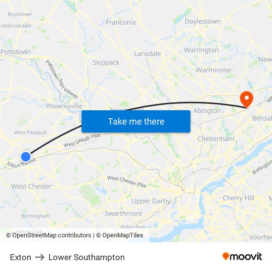 Exton to Lower Southampton map