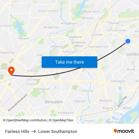 Fairless Hills to Lower Southampton map