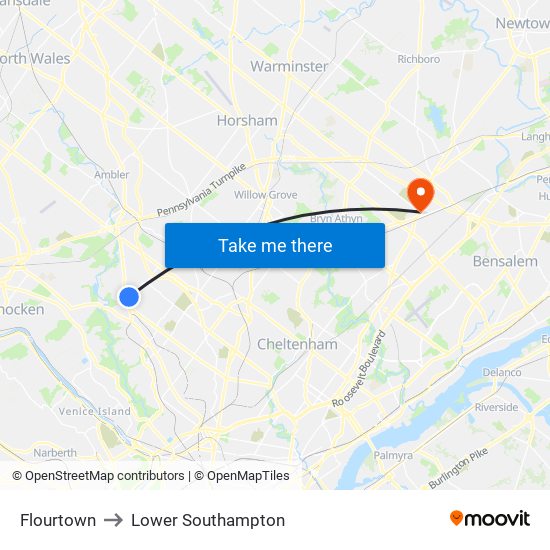 Flourtown to Lower Southampton map