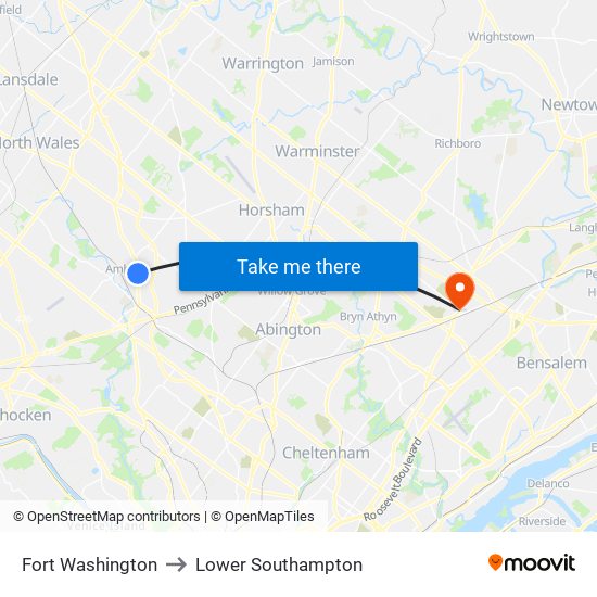 Fort Washington to Lower Southampton map