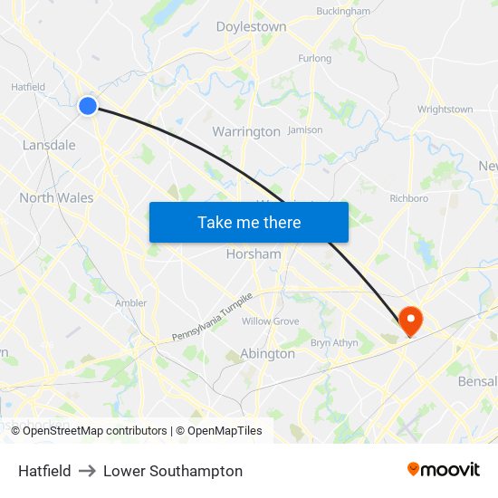 Hatfield to Lower Southampton map