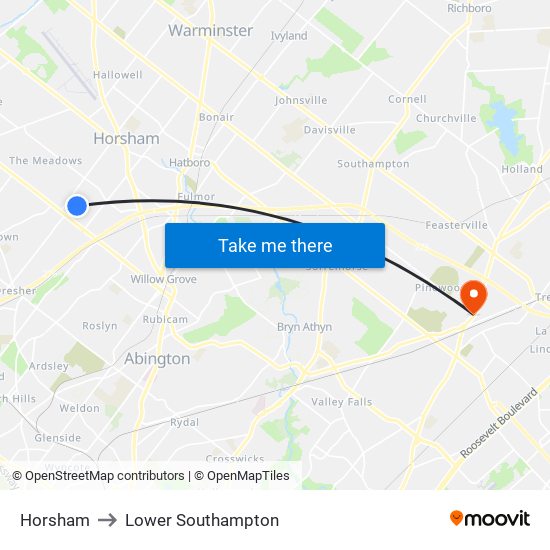 Horsham to Lower Southampton map