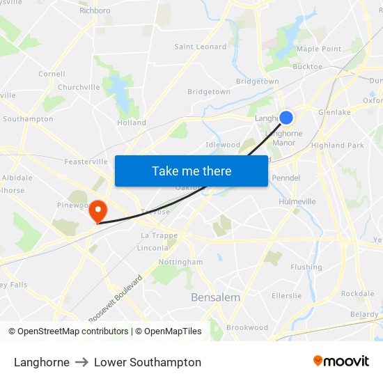 Langhorne to Lower Southampton map