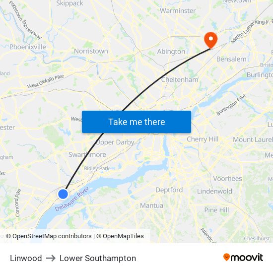 Linwood to Lower Southampton map