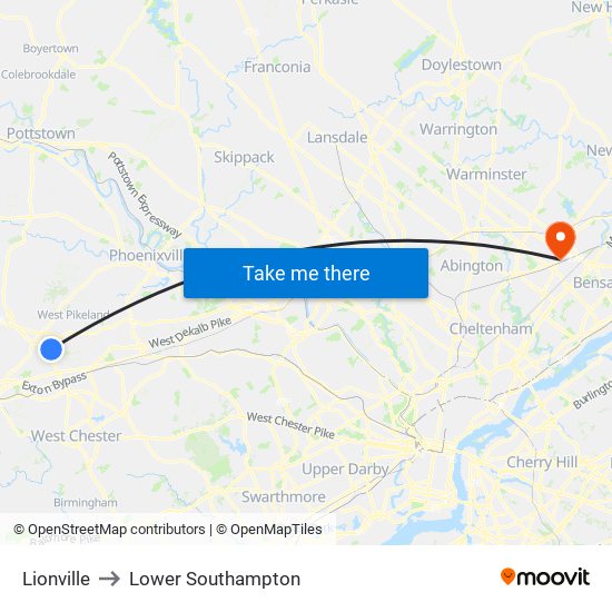 Lionville to Lower Southampton map