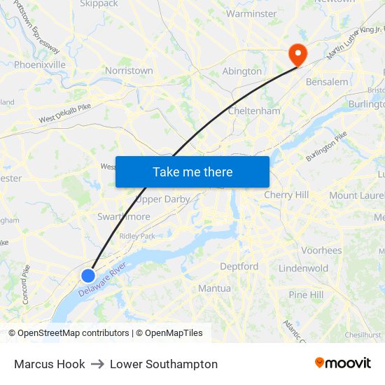 Marcus Hook to Lower Southampton map