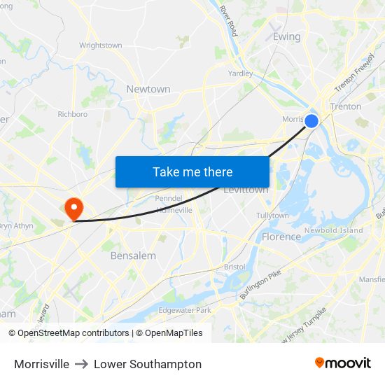 Morrisville to Lower Southampton map