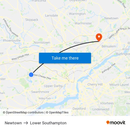 Newtown to Lower Southampton map
