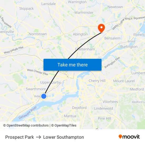 Prospect Park to Lower Southampton map