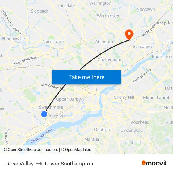 Rose Valley to Lower Southampton map