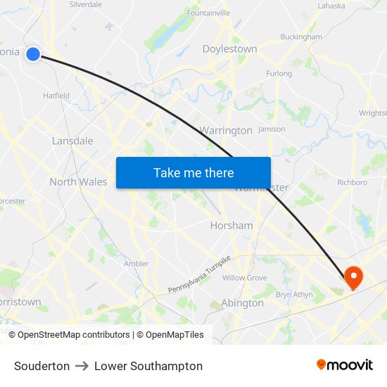 Souderton to Lower Southampton map