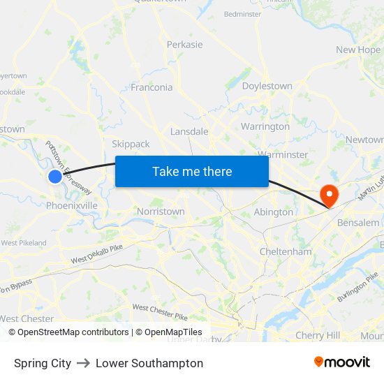 Spring City to Lower Southampton map